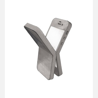 <em>A Series of Affectionate Devices, #2</em> Drawing depicting two cellphones hugging